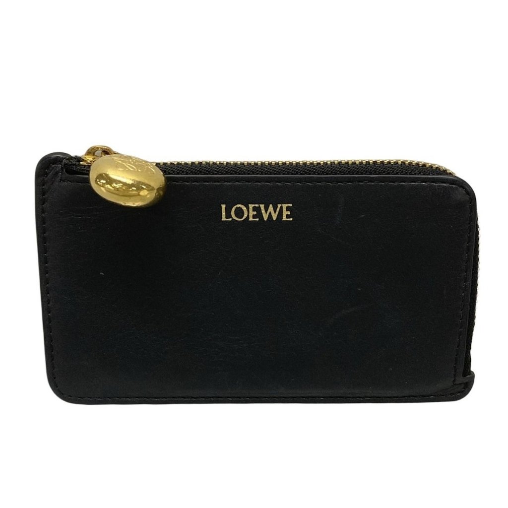 Auth Loewe Pebble Canbz40x01 Black Shiny Napa Calf Coin Case
